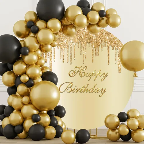 Miniatura 2 de YongFoto Fondo redondo de poliéster dorado de 3 x 3 pies con purpurina para fiesta de feliz cumpleaños, fondo circular para niñas y mujeres