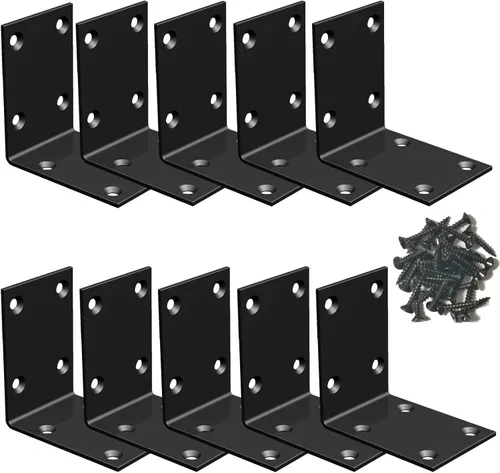 Miniatura 13 de Soporte de esquina de acero inoxidable negro, soporte de ángulo recto articulado, en forma de L, soporte de esquina de metal resistente para Wood