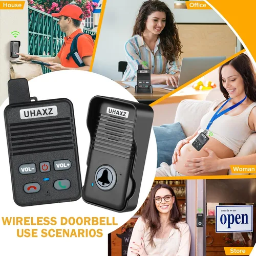 Miniatura 7 de Timbre inalámbrico, timbre de puerta manos libres, 305 m de largo alcance, intercomunicador bidireccional completo de doble vía, 4 melodías, 8