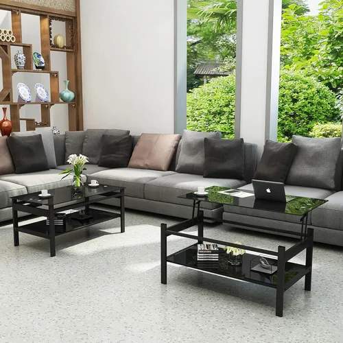 Miniatura 3 de Mesa de centro elevable con almacenamiento, mesas de centro modernas de vidrio negro para sala de estar, 37.8 pulgadas rectangular de vidrio