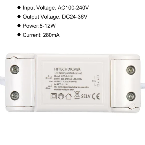 Miniatura 4 de PATIKIL 8-12W 280mA LED Driver, 2Pcs AC 100-240V Salida 24-36V DC Conector macho Conector Rectificador de corriente constante Transformador Fuente