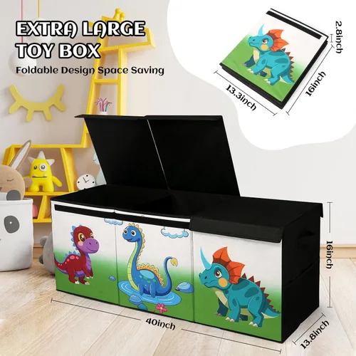 Miniatura 6 de Caja de juguetes extragrande con tapa, baúl plegable para juguetes para niños y niñas, organizador de almacenamiento de juguetes con divisores, caja