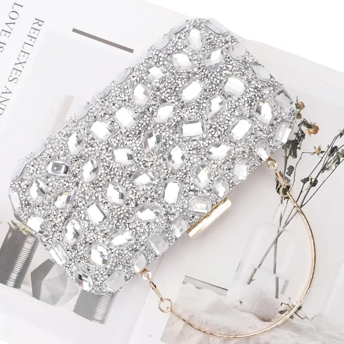 Miniatura 7 de Bolso de noche con lentejuelas brillantes y diamantes de imitación para mujer, bolso de hombro para boda, fiesta, baile de graduación