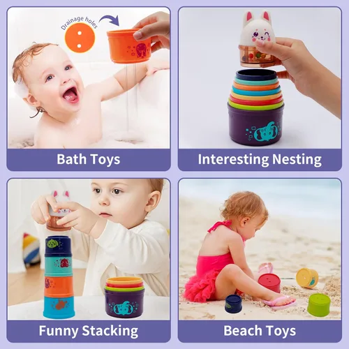 Miniatura 2 de Tazas Apilables de Conejo para Bebés para Niños Pequeños de 1-3, Juguetes Apilables Tazas de Plástico Apilables para Bebés de 6-12 12-18 Meses