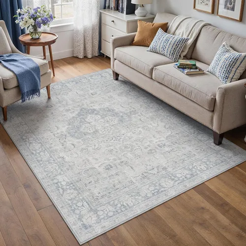 Miniatura 146 de PureCozy Alfombra de área beige de 2 x 3 pulgadas, lavable, vintage, pequeña, para entrada, cocina, suave, retro, floral, de pelo bajo, tapete