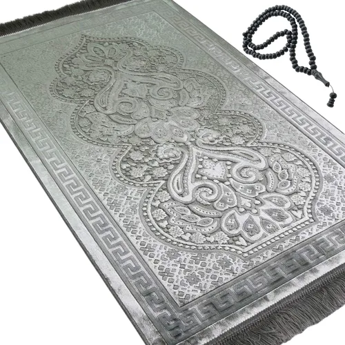 Miniatura 15 de Modefa Alfombra de oración de terciopelo de lujo con cuentas de oración, suave y elegante, alfombra musulmana turca Janamaz Sajada para hombres