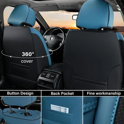 Miniatura 3 de Coverado Juego completo de fundas de asiento, fundas de asiento de piel sintética transpirable de 5 asientos para automóviles, funda de asiento