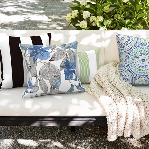 Miniatura 480 de Juego de 2 almohadas para exteriores de 16 x 16 pulgadas, repelentes al agua con interiores, para muebles de patio, hogar, jardín, geometría bohemia