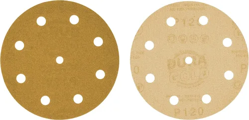 Miniatura 2 de Dura-Gold Discos de lijado dorados de 5 pulgadas de alta calidad, grano 120 (caja de 50), papel de lija de gancho y bucle sin polvo con patrón de 9