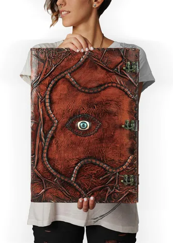 Miniatura 11 de Cuaderno de piel de hechizos personalizable Hocus Pocus con diseño de tercer ojo, papel con borde antiguo, grimorio vintage, cuaderno de bruja
