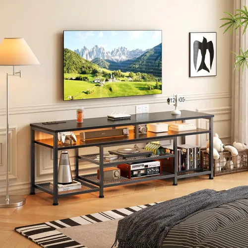 Miniatura 6 de Furologee Soporte de TV con tomas de corriente y luces LED, centro de entretenimiento de 63 pulgadas para televisores de 60, 65, 70 pulgadas, mesa