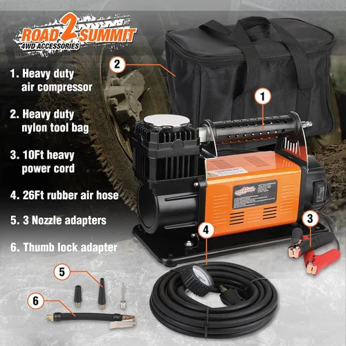 Miniatura 9 de Kit de Compresor de Aire Portátil 12V de Alta Resistencia Infla 6.35CFM (180L/Min), Máx 150PSI, Kit de Compresor de Aire para Todo Terreno