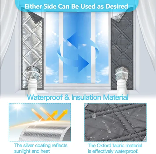 Miniatura 7 de Kit de ventana de aire acondicionado portátil resistente de 40 pulgadas, protector térmico de papel de aluminio reflectante, 100% opaco e