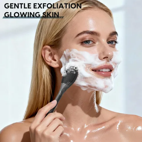 Miniatura 3 de Cepillo de limpieza facial de silicona – 2 unidades de exfoliante de doble extremo para limpieza profunda de poros, eliminación de puntos negros