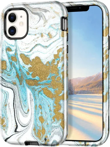 Miniatura 13 de CASEFIV Funda compatible con iPhone 11, patrón de mármol 3 en 1, resistente a prueba de golpes y caídas, cuerpo completo, policarbonato duro