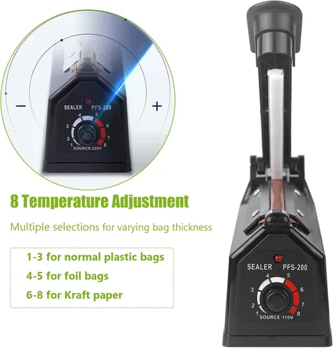 Miniatura 4 de Sellador térmico por impulso de 8 pulgadas, máquina de sellado térmico manual de bolsas de polietileno, selladora térmica para bolsas de plástico