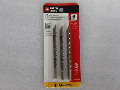 Porter Cable # PC1200H-3 Paquete de 3 hojas de sierra caladora 6TPI gruesas, vástago en U de 2 3/8 pulgadas de corte de profundidad