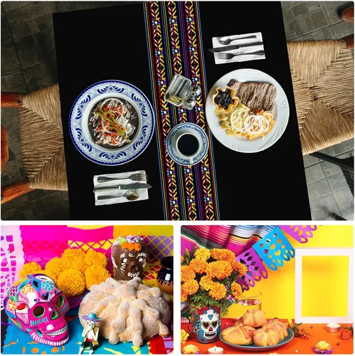 Miniatura 5 de Oudain Mantel de plástico para fiesta mexicana, 6 unidades, 108 x 54 pulgadas, tejido arcoíris, desechable, impermeable, festivo, para decoración