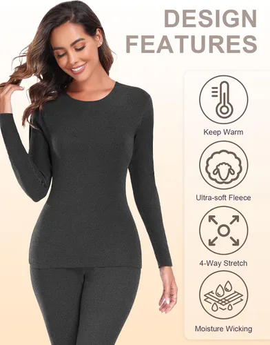 Miniatura 2 de YADIFEN Ropa interior térmica para mujer, conjunto de pantalones largos, capa base, forro polar, ropa interior larga, pijama de invierno cálido