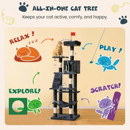 Miniatura 3 de MWPO Árbol para gatos de varios niveles de 63.8 pulgadas para gatos grandes con postes rascadores cubiertos de sisal, plataforma acolchada, hamaca