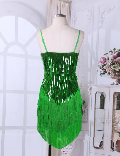 Miniatura 7 de Sywiyi Wonen's - Vestido de baile con flecos y lentejuelas brillantes, tango latino, Samba, con borlas y flecos, vestido de fiesta de noche