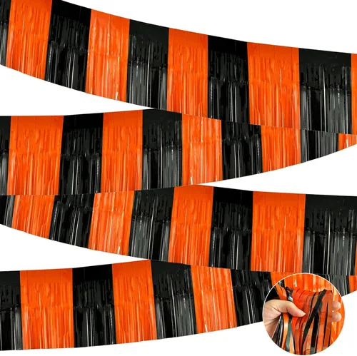 Miniatura 23 de Paquete de 4 cortinas flotantes negras con flecos, guirnalda de flecos metálicos con borlas brillantes, decoraciones flotantes para remolque