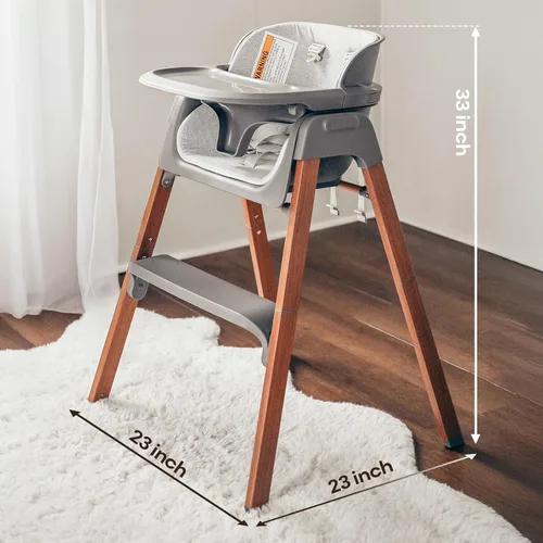 Miniatura 6 de Fodoss Silla alta convertible para bebé con bandeja desmontable, silla alta plegable para comer con cojín grueso, silla para Comer de Bebe Gris
