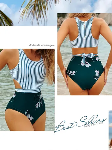 Miniatura 6 de MOLYBELL Traje de baño de una pieza para mujer de talle alto monokini estampado floral con cremallera