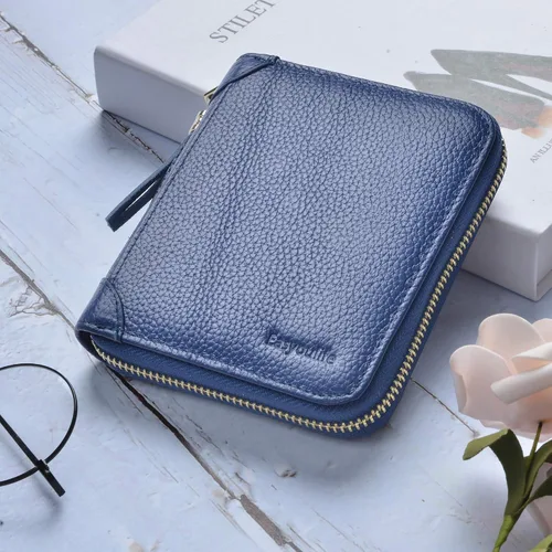 Miniatura 2 de Easyoulife Billetera Tarjetero de Tarjetas de Crédito para Mujer con Cremallera de Cuero Estuche para Tarjetas con Bloqueo RFID, Azul oscuro, medio