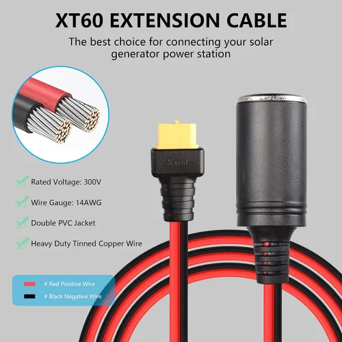 Miniatura 3 de SinLoon Encendedor de cigarrillos de automóvil hembra a XT60 hembra, cable de encendedor de cigarrillos de 14 AWG, para inflador de neumáticos