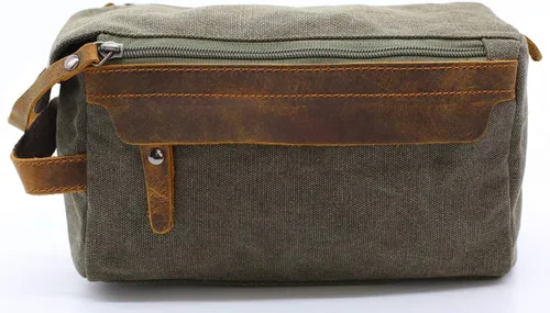 Miniatura 3 de Flow.month Neceser personalizado para hombres y mujeres – Kit de afeitado de viaje, kit de Dopp en cuero de caballo loco o lona, ideal para regalos