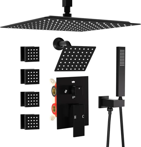 Miniatura 25 de Enga - Sistema de ducha con espray corporal, 12 pulgadas de sistema de cabezal de ducha de lluvia montado en la pared, sistema de chorros de ducha