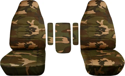 Miniatura 11 de Fundas para asientos y 3 fundas para reposabrazos de camiones Ford (Uno por asiento + Central) (16 impresiones, diseño de camuflaje), verde