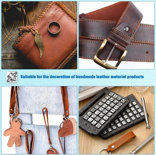 Miniatura 6 de 70 piezas de herramientas de estampado de cuero, kit de estampado de cuero con 2 piezas de herramientas de punzón, 68 piezas de letras metálicas