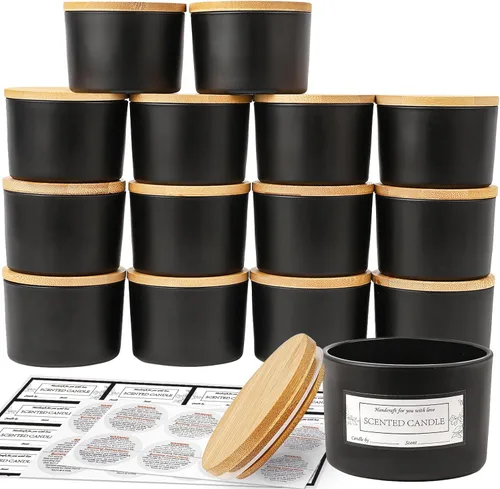 Miniatura 12 de CONNOO Paquete de 15 tarros de vela de vidrio ámbar dorado de 4 onzas con tapas herméticas de bambú para hacer velas, recipientes vacíos de boca Oro