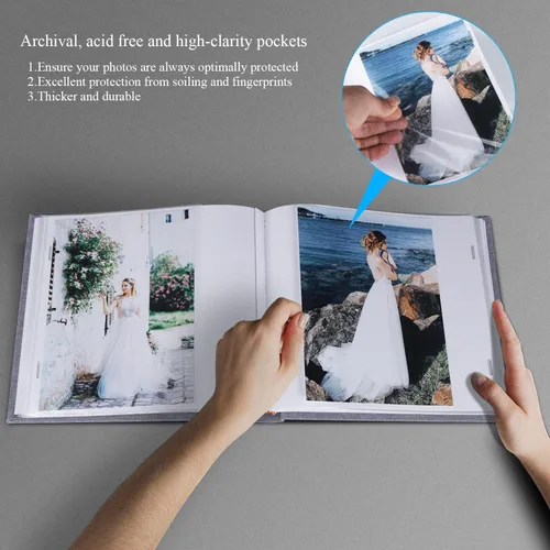 Miniatura 2 de Álbum de fotos pequeño 5x7 con capacidad para 50 fotos verticales con bolsillos de notas adhesivas, mini álbum de fotos con tapa de lino 5x7 con Gris