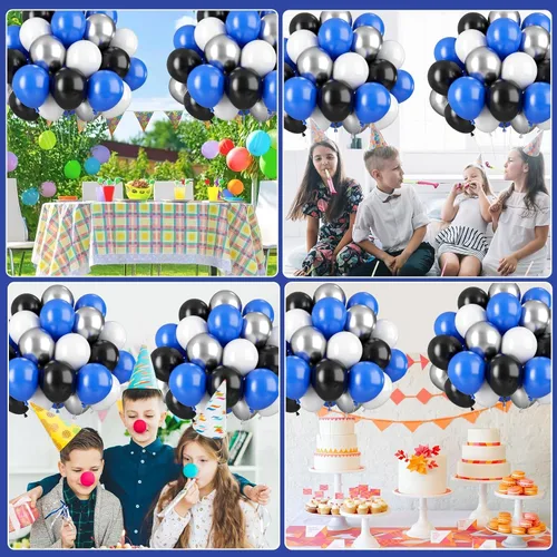Miniatura 8 de Globos azules y negros, 35 unidades, globos de látex azul oscuro, negro y plateado con confeti plateado para cumpleaños, baby shower, bodas