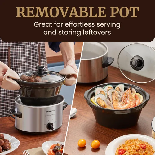 Miniatura 5 de Elite Gourmet MST-275XS - Olla eléctrica de cocción lenta ovalada, temperatura ajustable, para preparar entradas, salsas y guisos, con tapa de Acero