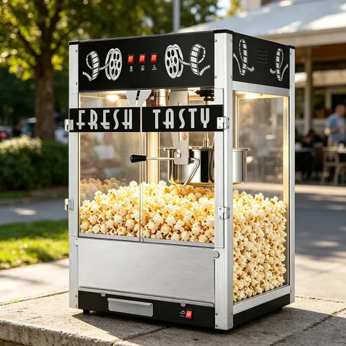 Miniatura 30 de Máquina comercial de palomitas de maíz con carrito y ruedas, máquina para hacer palomitas de maíz con hervidor de acero inoxidable de 24 onzas, Rojo