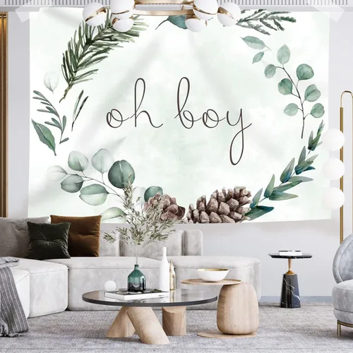 Miniatura 3 de Telón de fondo Oh Boy de 7 x 5 pies con vegetación para baby shower, fondo de fotografía de Navidad, hojas verdes, eucalipto botánico, decoración
