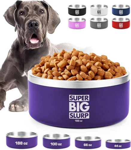 Miniatura 11 de Tuff Pupper Cuenco de acero inoxidable aislado resistente de 100 onzas para perros grandes, base antideslizante, apto para lavavajillas Rosa Punch