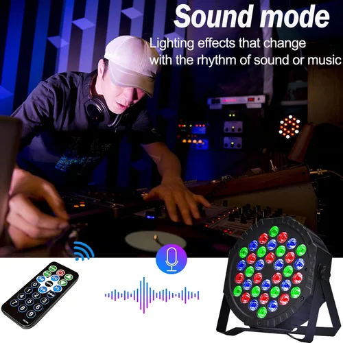 Miniatura 5 de Luces de escenario 36 LED Luces Par RGB Iluminación de escenario Luces ascendentes 7 modos Luz DJ Activación de sonido Control con control remoto