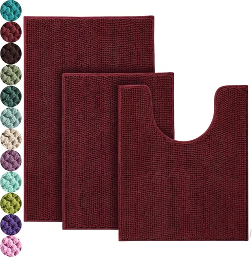 Miniatura 8 de Urvoix Juegos de Alfombras de Baño de 3 Piezas, Alfombra de Baño de Chenilla Antideslizante - Ultra Suave, Lavable, Tapete de Baño Súper Absorbente