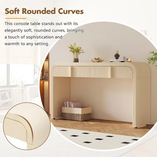Miniatura 12 de Knocbel Mesa consola con 2 cajones ranurados, mesas de sofá modernas con curvas redondeadas únicas y superficie lisa para sala de estar, entrada, 55