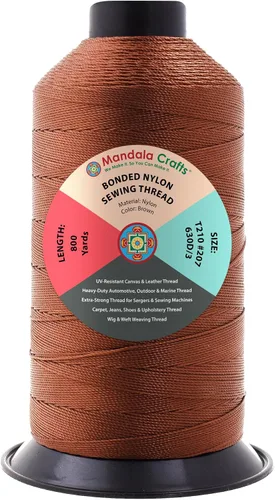 Miniatura 344 de Mandala Crafts - Hilo de nailon para coser cuero, tapicería, mezclilla y para trenzar el pelo; resistente, 1500 yardas, tamaño 69 T70 Marrón