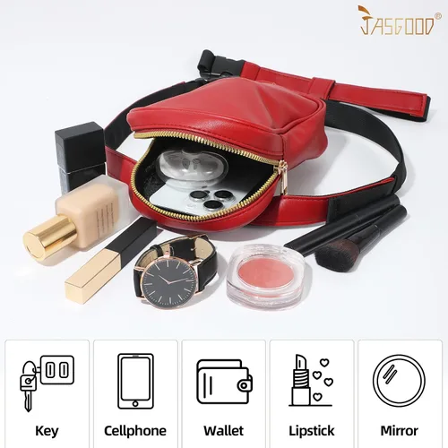 Miniatura 8 de JASGOOD Riñonera de moda para mujer, arnés de muslo, bolsa de pierna caída, C- Rojo, Moda