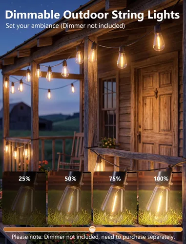 Miniatura 5 de 50FT LED Outdoor String Lights Waterproof with 27 Edison Vintage Shatterproof Bulbs, Hanging Commercial Grade Outdoor Patio Lights for Backyard