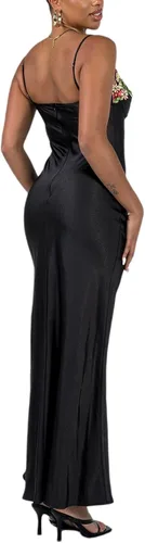 Miniatura 5 de Vestido largo ajustado elegante de verano para mujer, diseño de flores vintage, tirantes delgados, vestidos largos de satén para fiesta y club