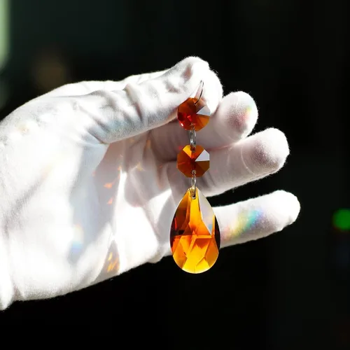 Miniatura 3 de 20 piezas de 1.496 pulgadas (1.496 in) con forma de lágrima, cristales de repuesto para atrapasoles de cristal conectados, cuentas octágonas, adorno