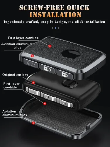 Miniatura 6 de Funda de llave de coche de textura de cuero de aleación con llavero se ajusta a Volvo XC90, XC60, XC40, S60, S90, V60, Polestar 1, T5 - Soporte